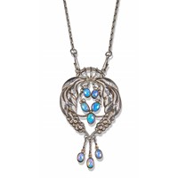 Pendant no 5 opal and silver floral pendant by Georg  Jensen